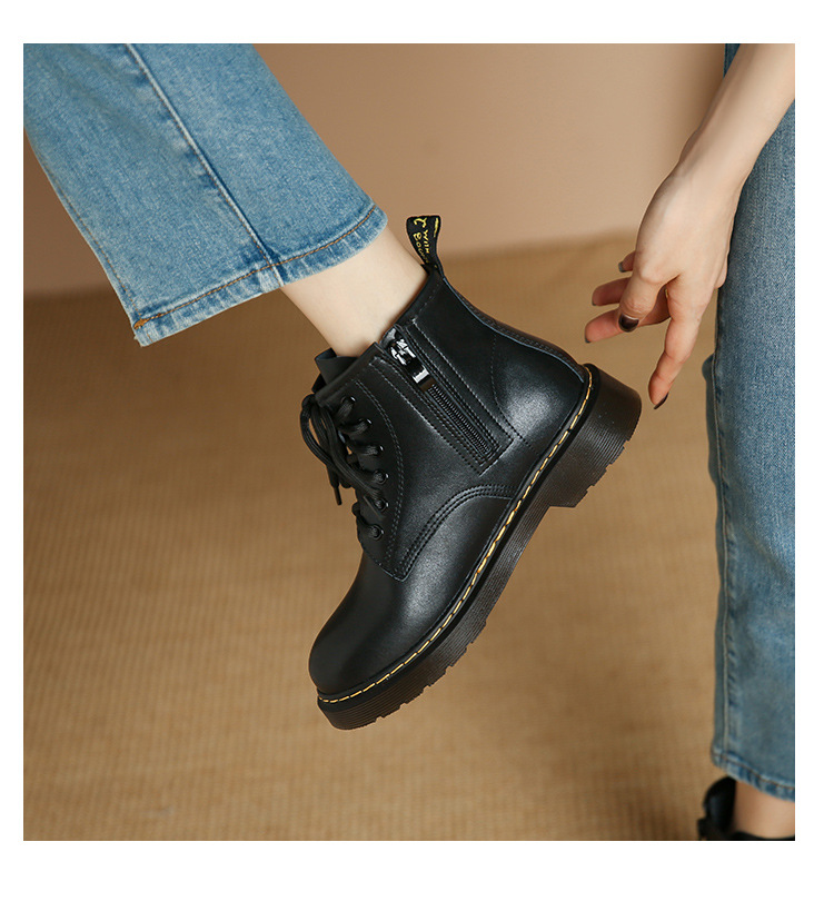 真皮马丁靴女新款秋冬季复古经典英伦风小短靴百搭休闲厚底单靴子详情20