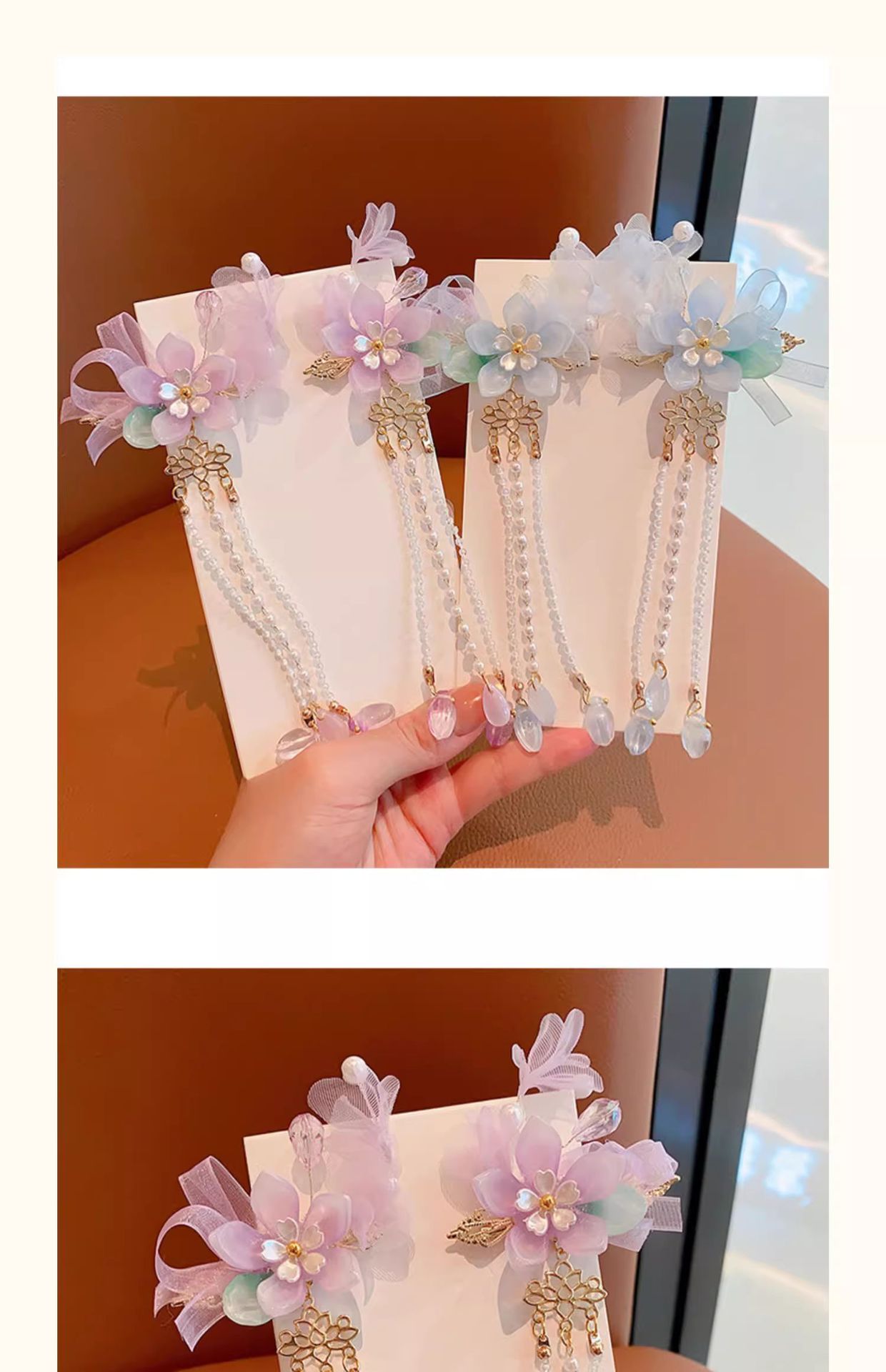 女童中国风步摇流苏发饰儿童汉服古风古装花朵吊坠头饰女孩发卡夹详情19