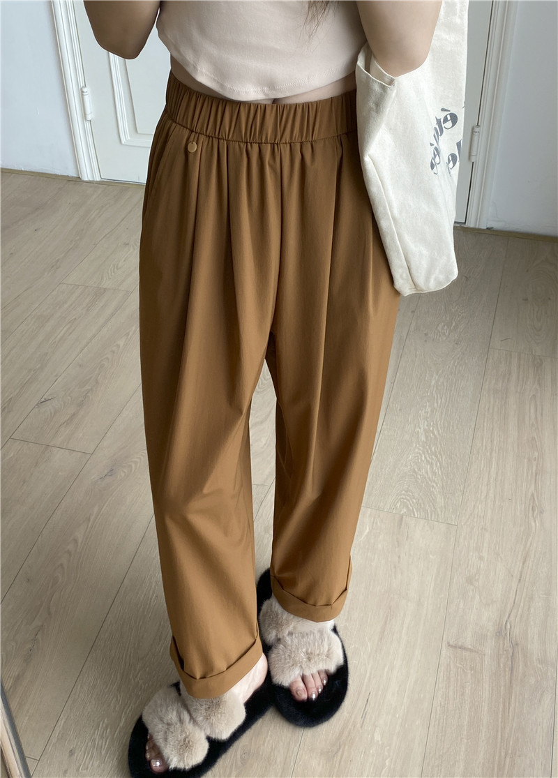 日系休闲裤子女夏薄款高腰显瘦遮肉阔腿直筒哈伦裤女速干裤九分裤详情31