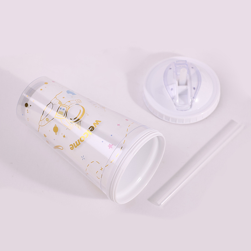 Cartoon animation, large capacity, high appearance level, carrying cup, boy astronaut, astronaut, plastic sliding lid, straw, water cup pic 6