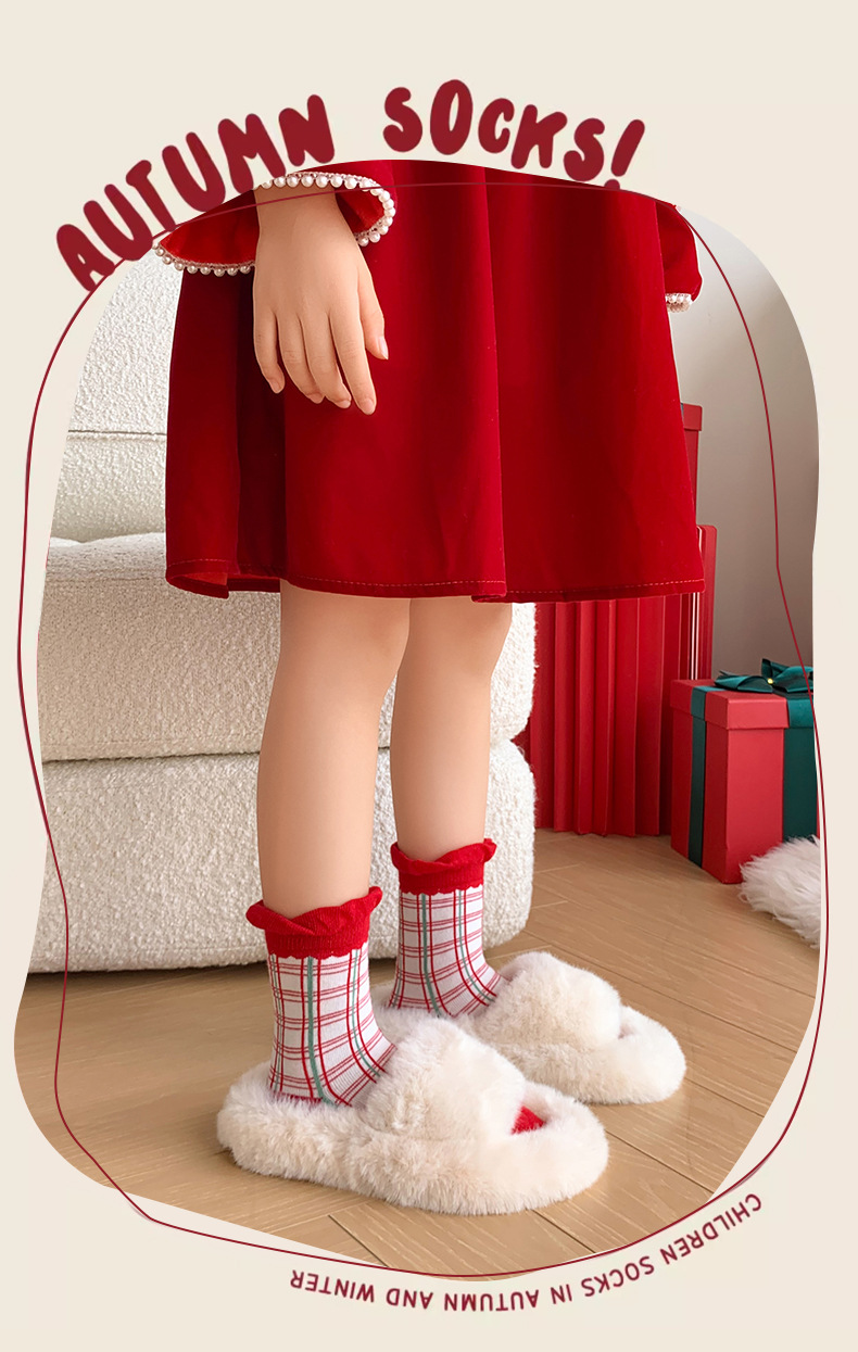 新年秋冬儿童大红袜子女平安熊红色喜庆中大童男女儿童中筒袜批发详情29