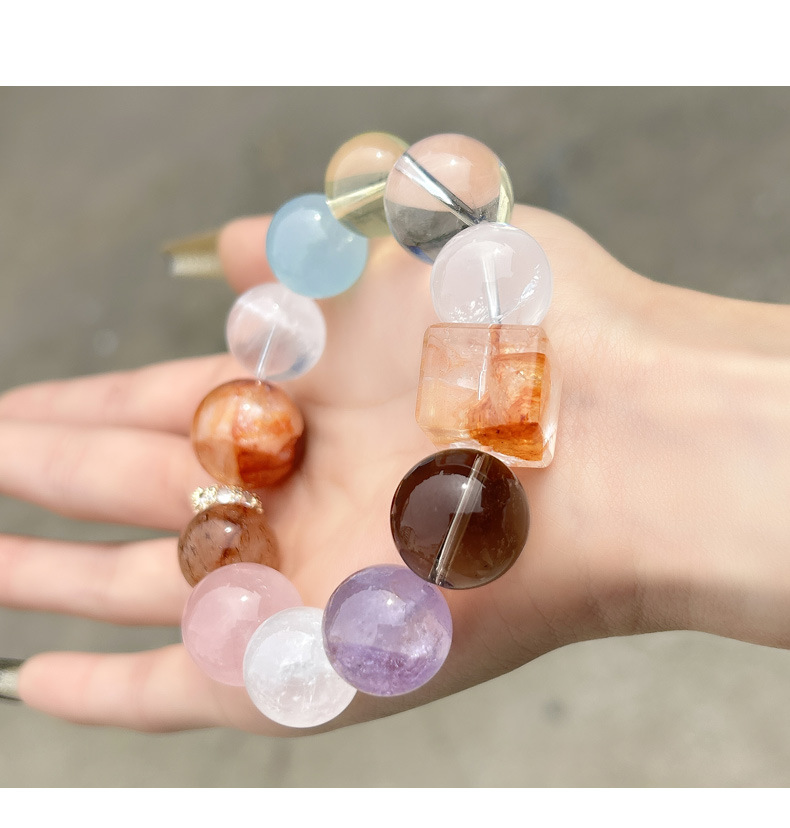 Natural crystal bracelet, large multi-treasure amethyst aquamarine red gel flower single-ring bracelet, simple live streaming wholesale pic 7