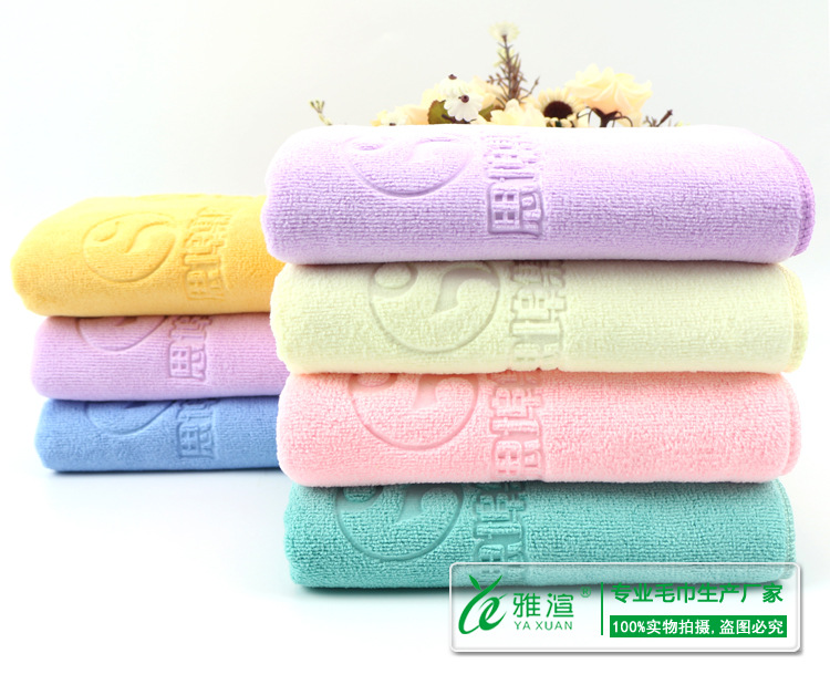 Yaxuan ultra-fine fiber brushed 400g embossed towel, super soft and super absorbent advertising gift towel pic 8