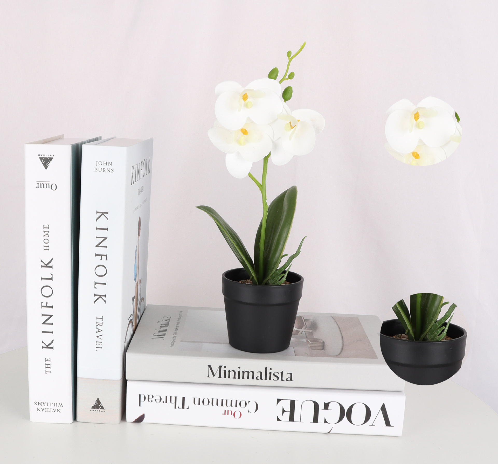 Simulated Phalaenopsis 3-head 2-leaf potted plant/simulated bonsai/simulated flower creative indoor small ornaments/Amazon factory pic 2