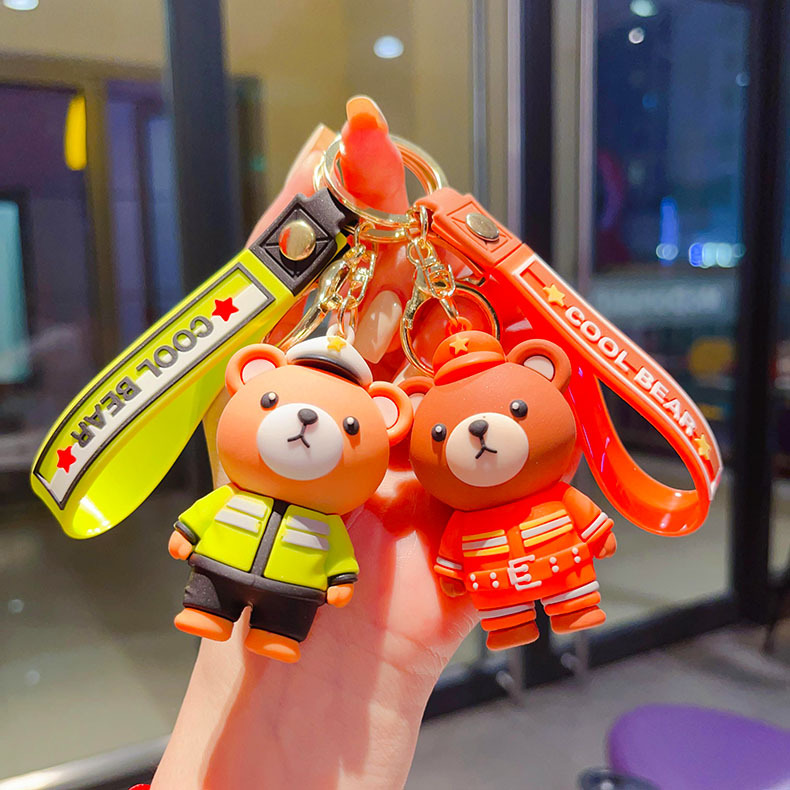 卡通小熊警察钥匙扣公仔消防员小熊包包汽车挂饰娃娃机小礼品批发详情8