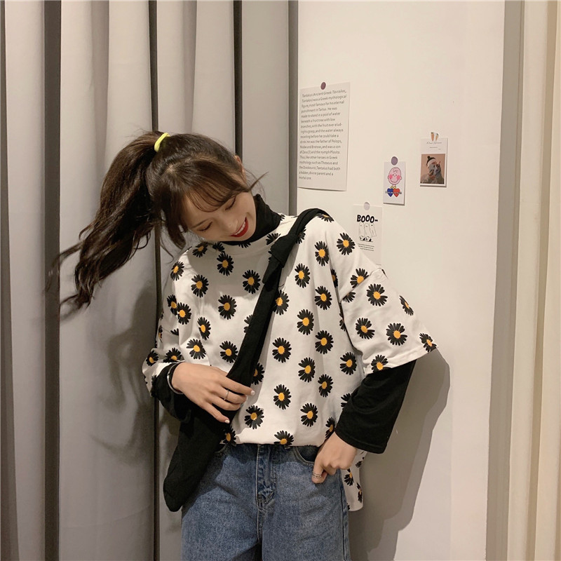 Amazon cross-border, loose and popular small Daisy split short-sleeved T-shirt for women pic 3