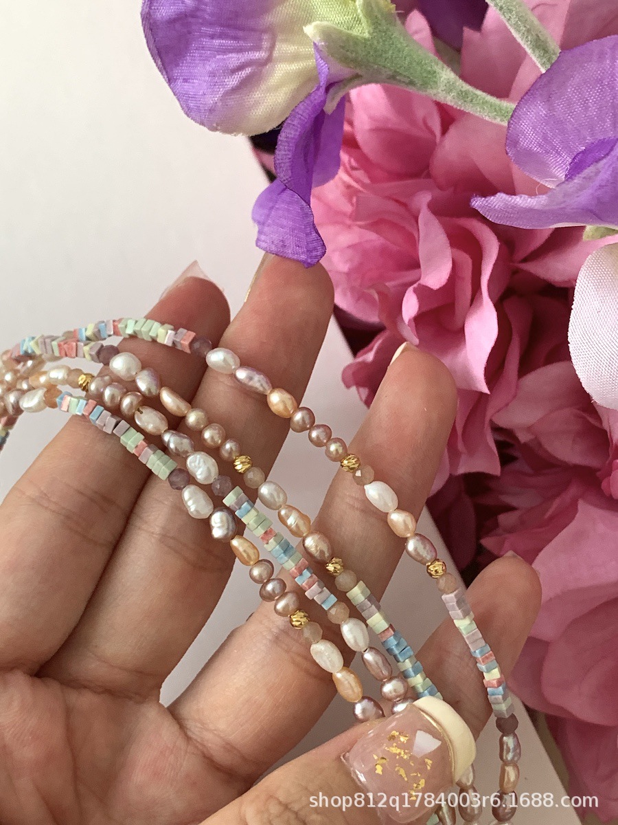 Dreamy pinkish-purple aurora silver pearl necklace, mini irregular Baroque-style light luxury necklace, niche pic 26