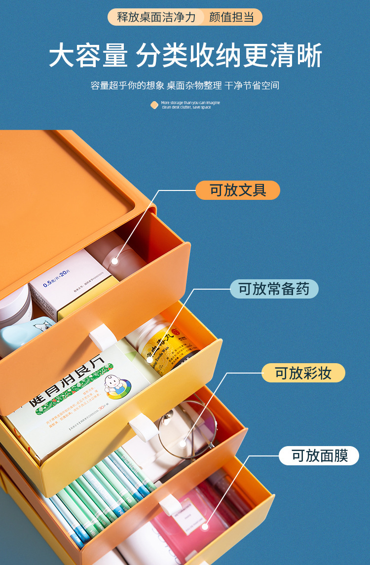 Desktop cosmetics storage box, student desk stationery storage box, office organizing drawer-type storage rack wholesale 0750 pic 3