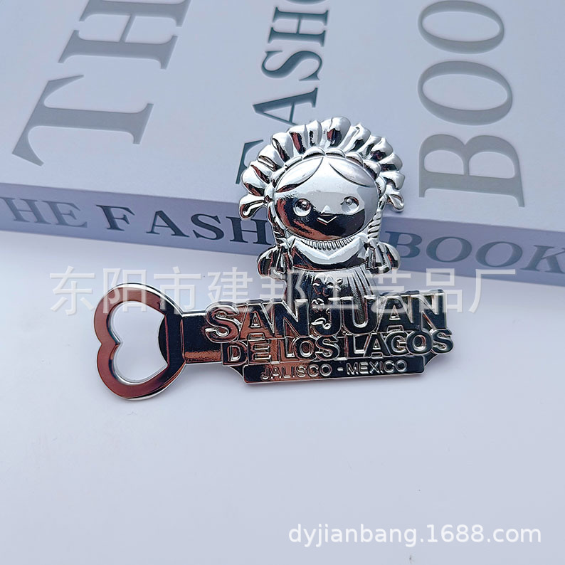 金属开瓶器旅游纪念品SAN JUAN电镀白k复古冰箱贴锌合金开瓶器详情6