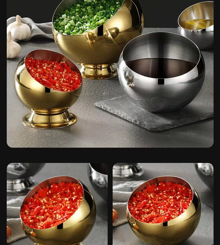 商用不锈钢斜口碗带盖球形火锅自助餐调料碗KTV果皮碗小料碗生菜详情4