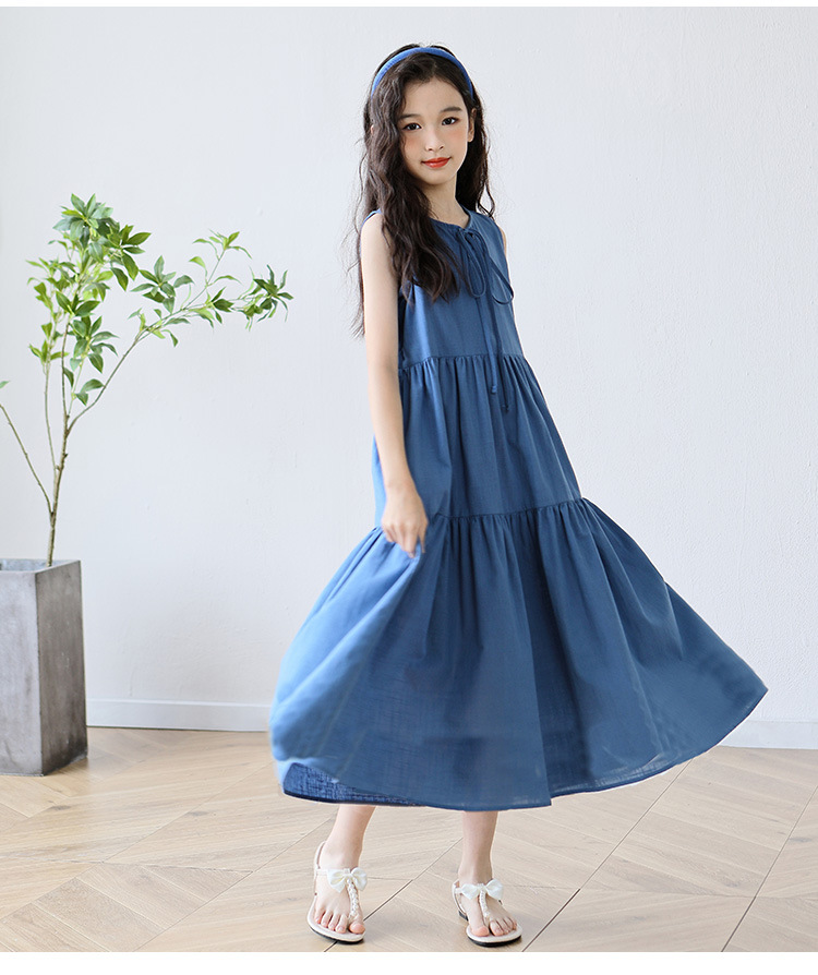 New candy-colored sleeveless vest dress for middle school girls in summer 2024, long beach dress for middle school children pic 21
