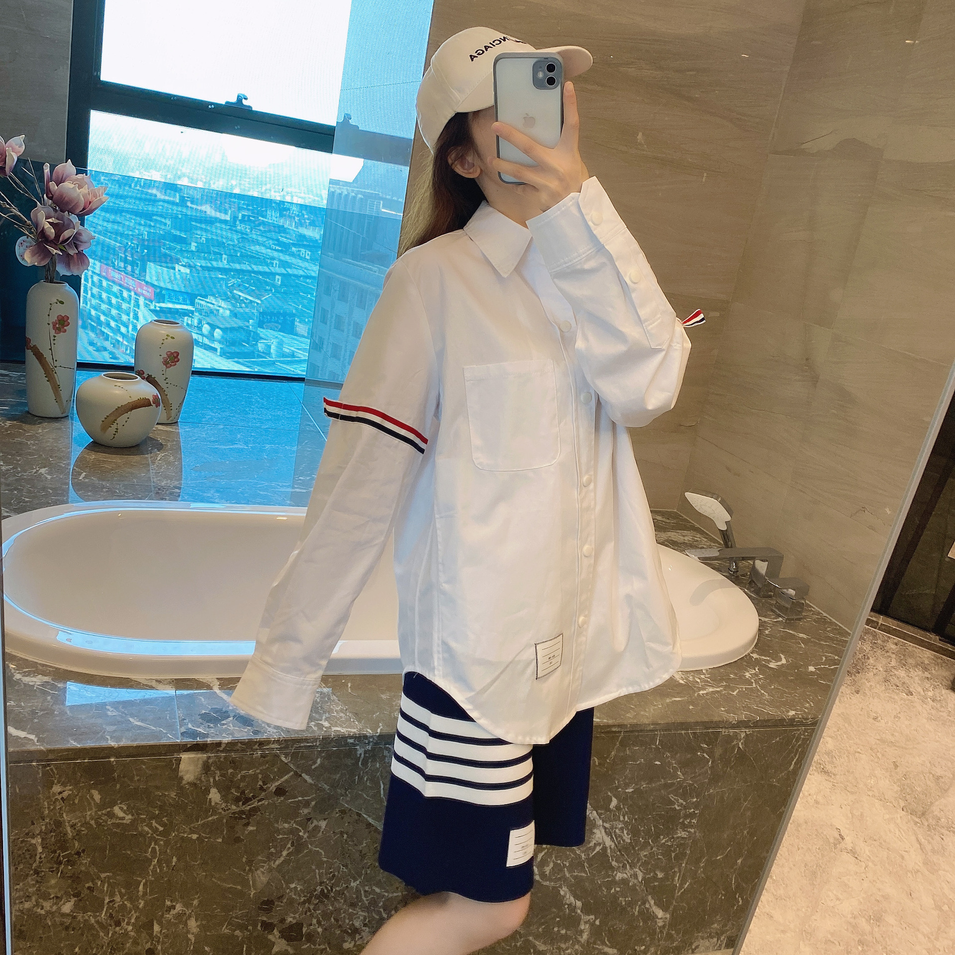 TB casual trendy brand poplin slim-fit solid white shirts for men and women, Oxford fabric shirts for women with long sleeves pic 66