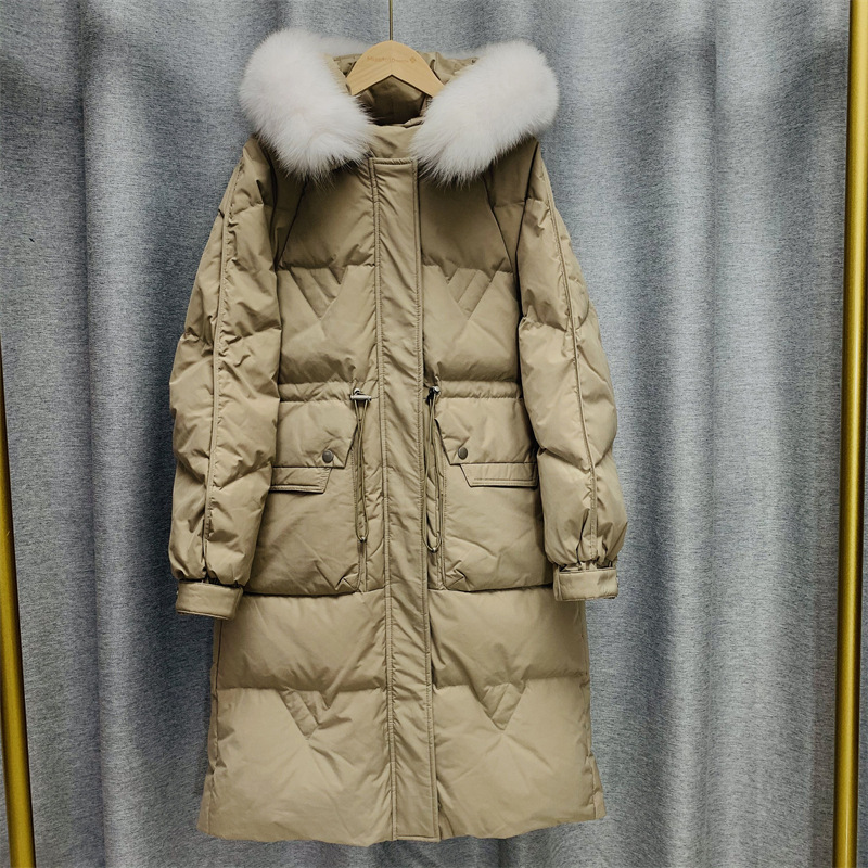 Mid-length goose down jacket for women 2022 new style Korean version knee-length thickened slimming drawstring fashionable warm coat trend pic 16