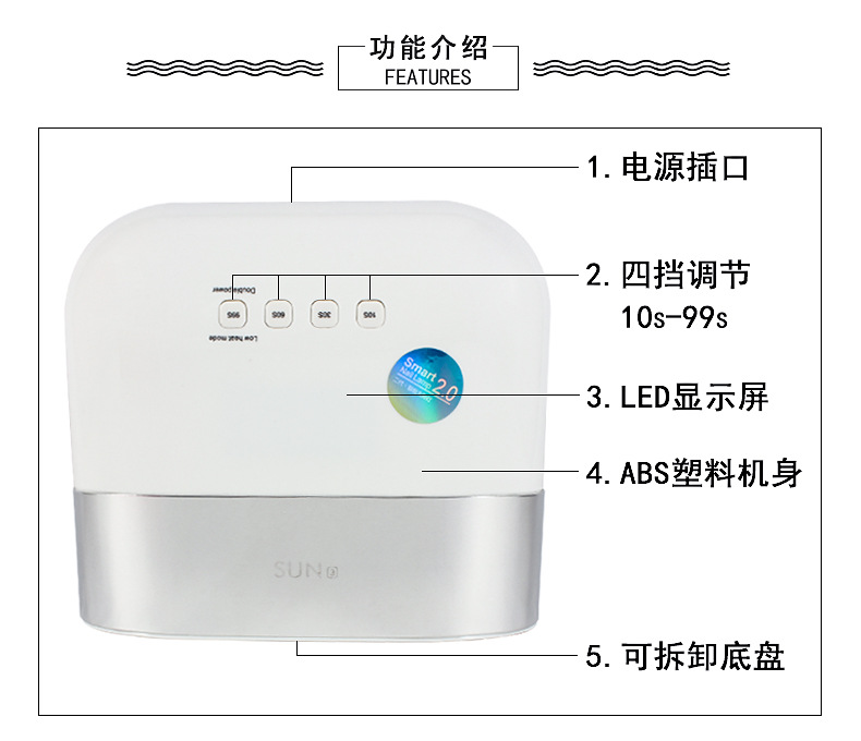 Factory direct sales: 36-chip 48W high-power sun3 nail dryer, 10-second quick-drying smart nail lamp pic 13
