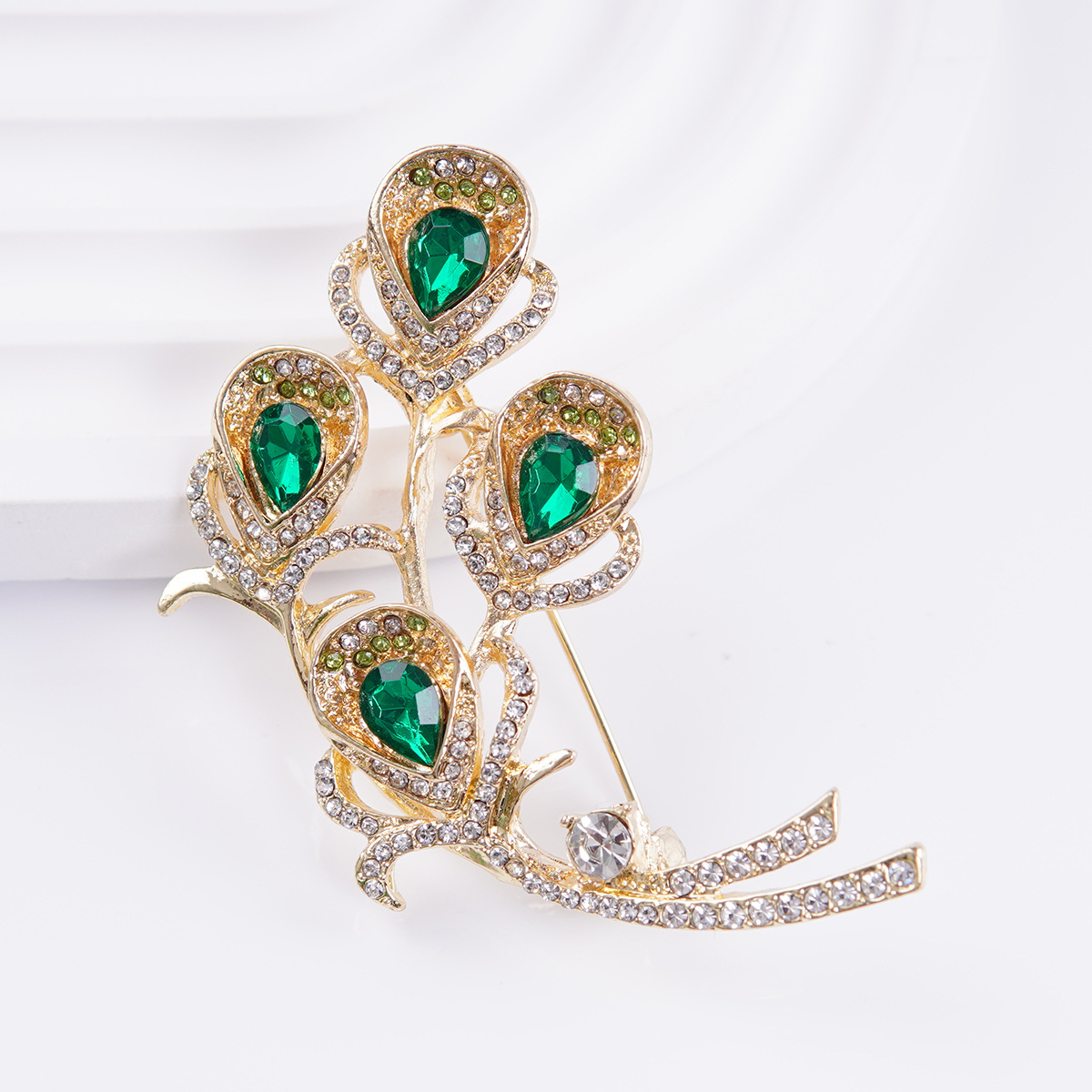 金玉良缘凤凰翎小众复古设计款镶钻气质胸针小众时尚服装配饰批发详情3