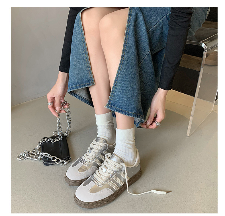 银色圆头德训鞋女款2024年秋季新款复古阿甘鞋软底轻便运动休闲鞋详情25