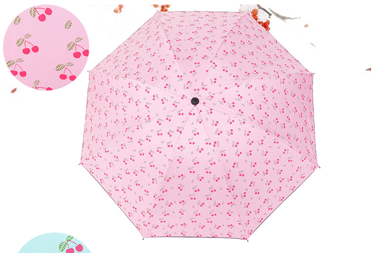 Creative folding black rubber umbrella, cute and fresh cherry three-fold sunshade umbrella, 8-bone manual sun protection and wind protection umbrella pic 11