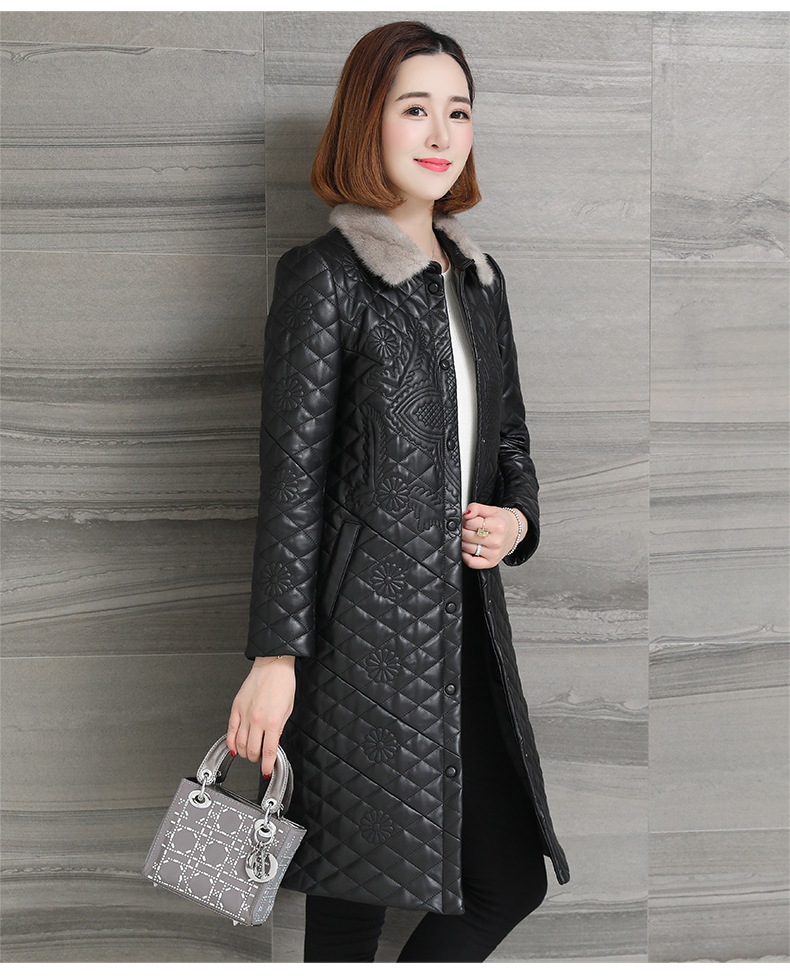 Autumn and winter genuine leather jacket for women, long mink collar sheepskin jacket with cotton, Korean-style coat pic 9