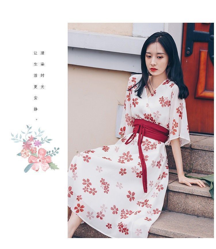 2022新腰带连衣裙收腰绑带布汉服改良版超仙复古中国风小个子碎花详情3