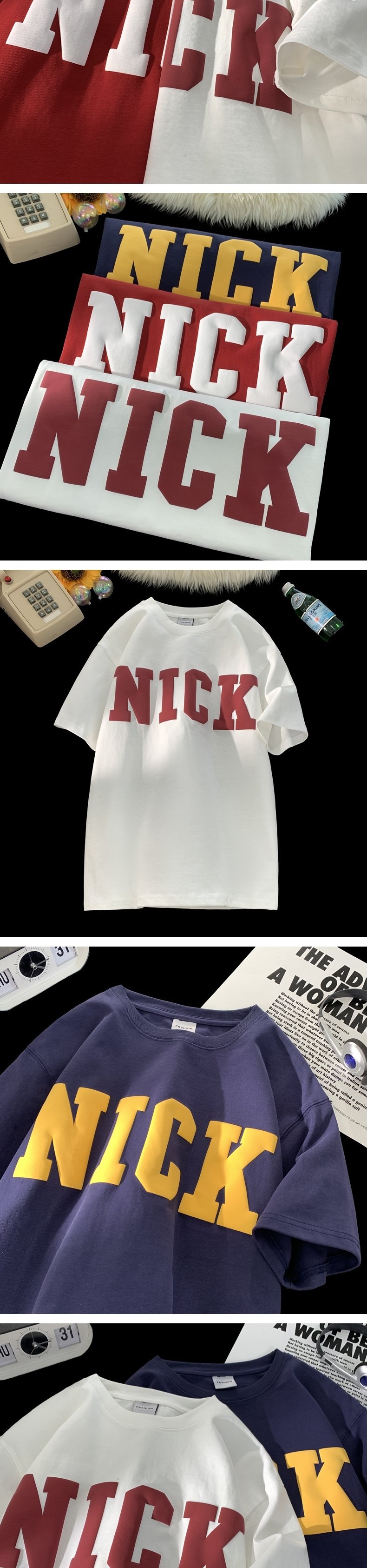 港风字母发泡短袖半袖T恤美式百搭复古红色宽松潮流印花ins美式详情5