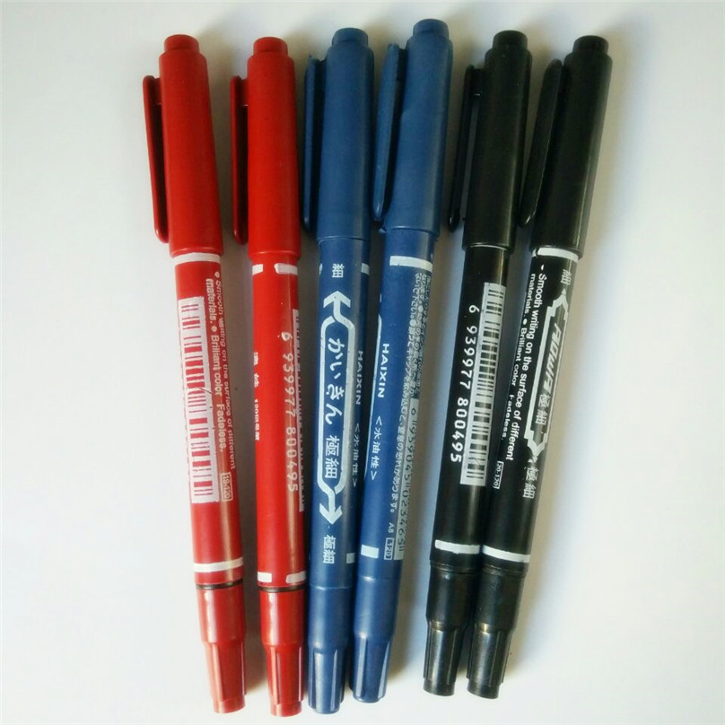 Loose double-headed pen marker pen, student stationery, office double-headed water and oil-based pen, marking, outlining pen, black writing pic 12