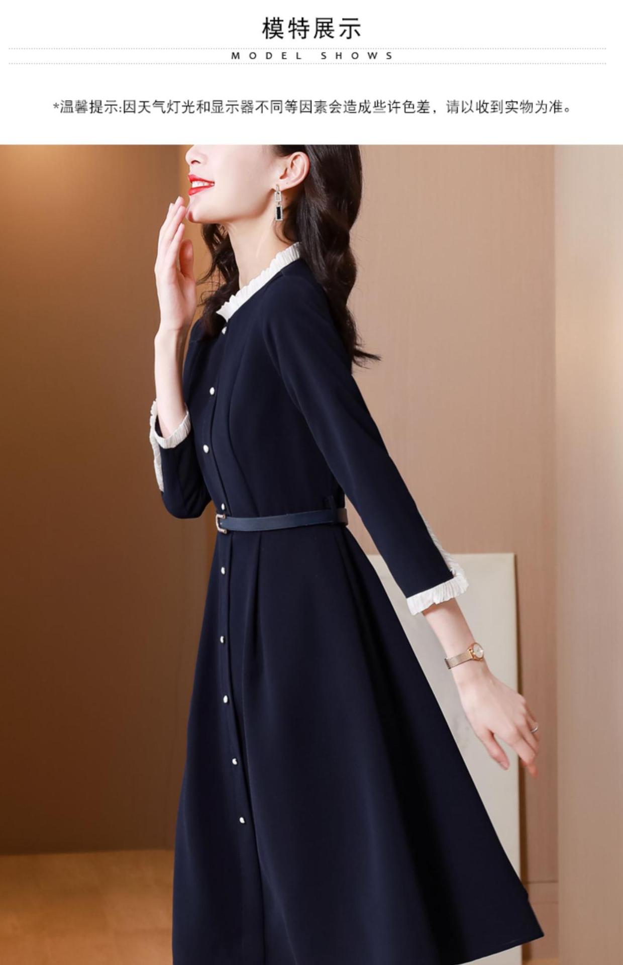 连衣裙女2022早秋新款时尚气质减龄木耳领系带显瘦a字中长款裙潮详情25