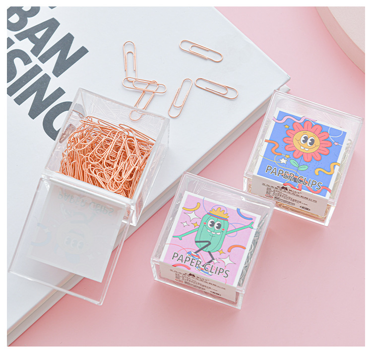 Creative cartoon box paperclip, 28mm metal paper clip, small binding, rose gold paperclip pic 11
