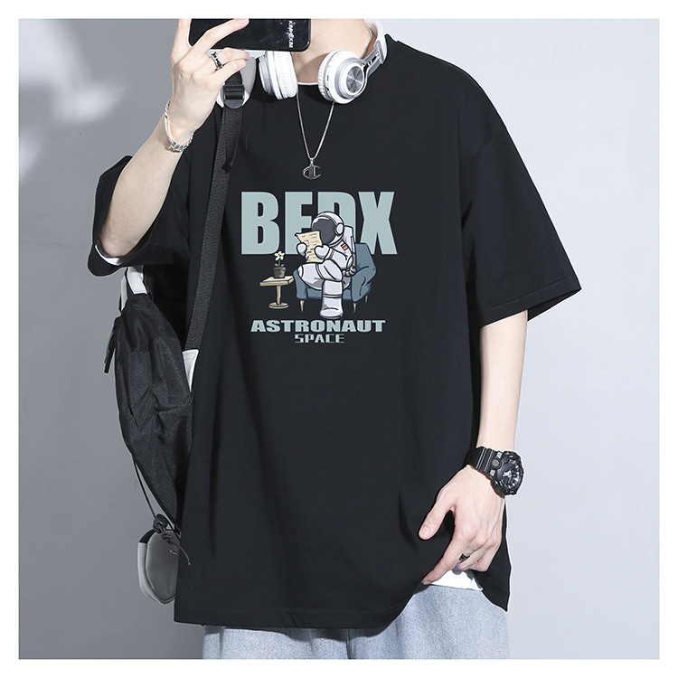 American heavyweight NASA short-sleeved T-shirt men's fashion brand, loose and niche design sense top, summer trendy and versatile half-sleeved pic 27