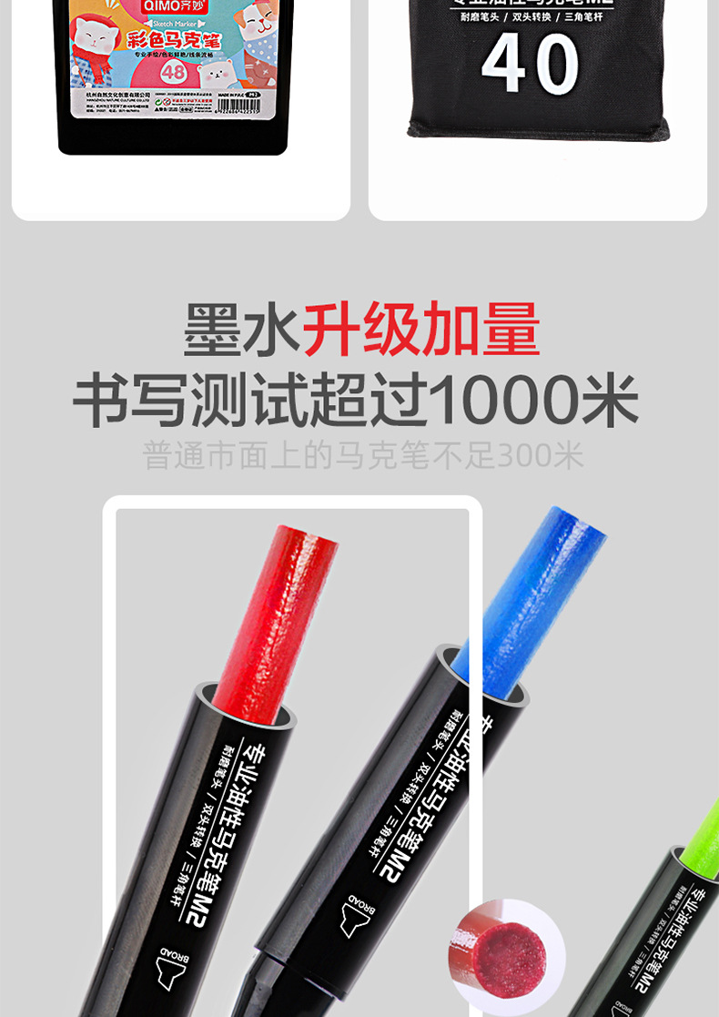 厂家直销马克笔套装三角杆酒精油性儿童绘画笔48色学生双头马克笔详情9