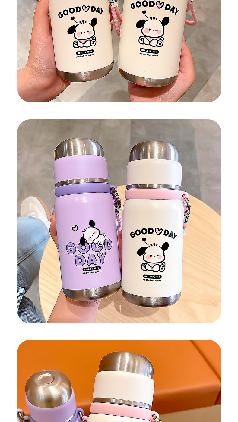 可爱简约小狗保温杯便捷提绳直饮杯办公家居杯自带倒水杯盖饮水杯详情8