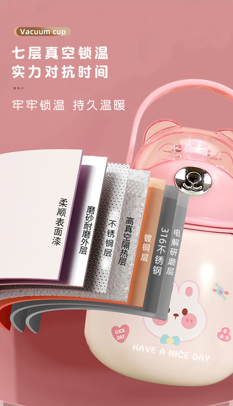 卡通萌趣小熊杯盖316不锈钢大肚保温杯儿童学生吸管水杯背带便携详情6