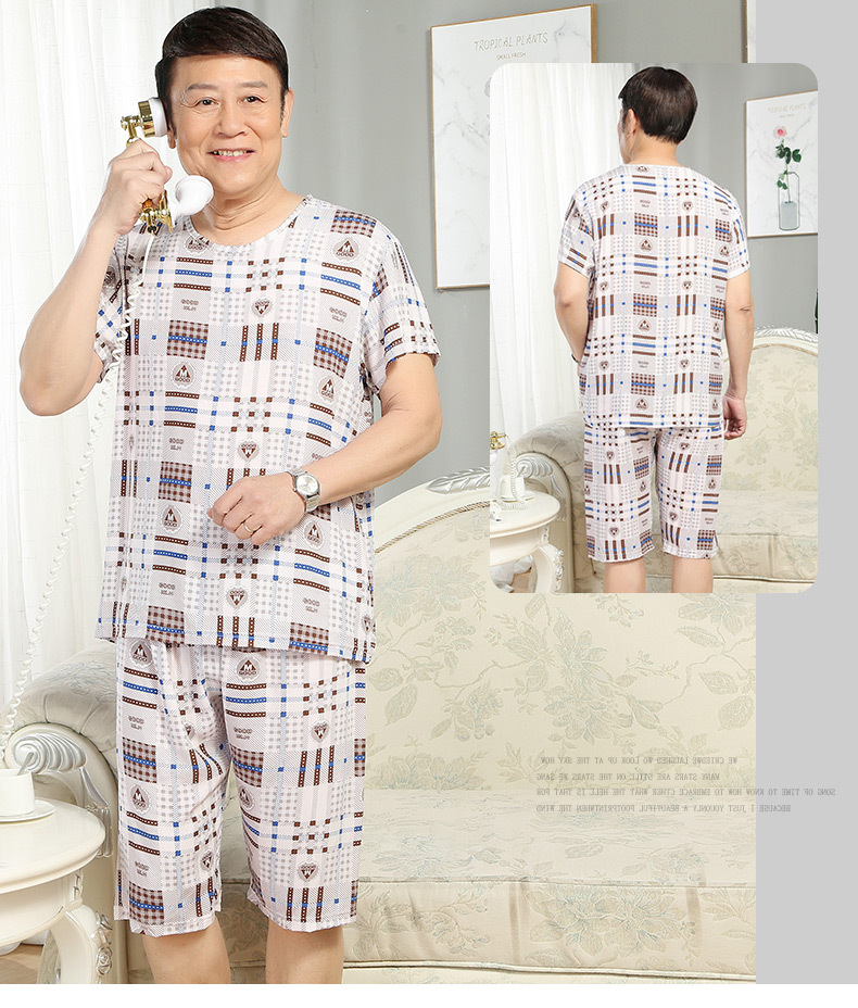 Dad pajama set, large-sized, short-sleeved cotton and silk two-piece set for middle-aged and elderly people. Cotton and artificial cotton can be worn outside as home wear pic 6