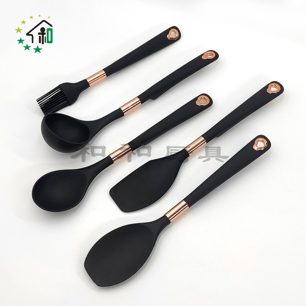 Supply cross-border silicone kitchenware sets, non-stick pans, kitchenware, cooking spoons and spatulas, 10 pieces of gold baking tools pic 24