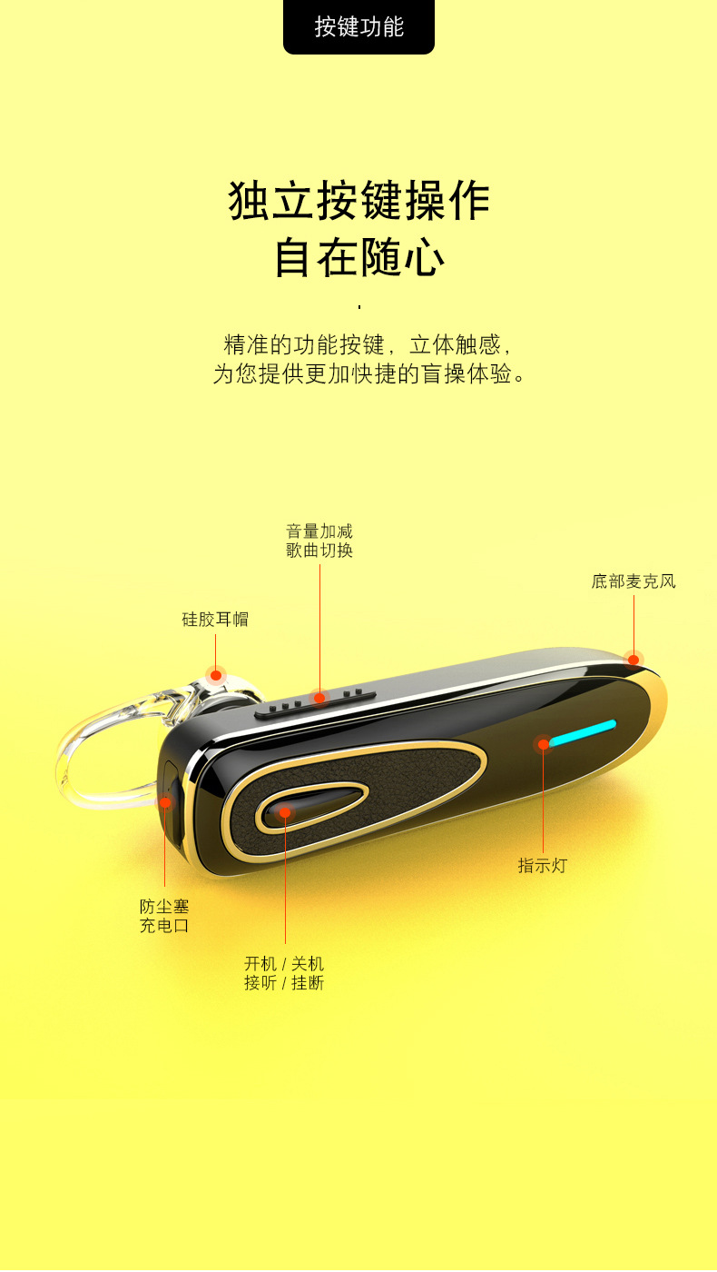 Private mold Qualcomm CSR chip fast charging ultra-long standby K1 stereo wireless Bluetooth headphones ear-hook style pic 16