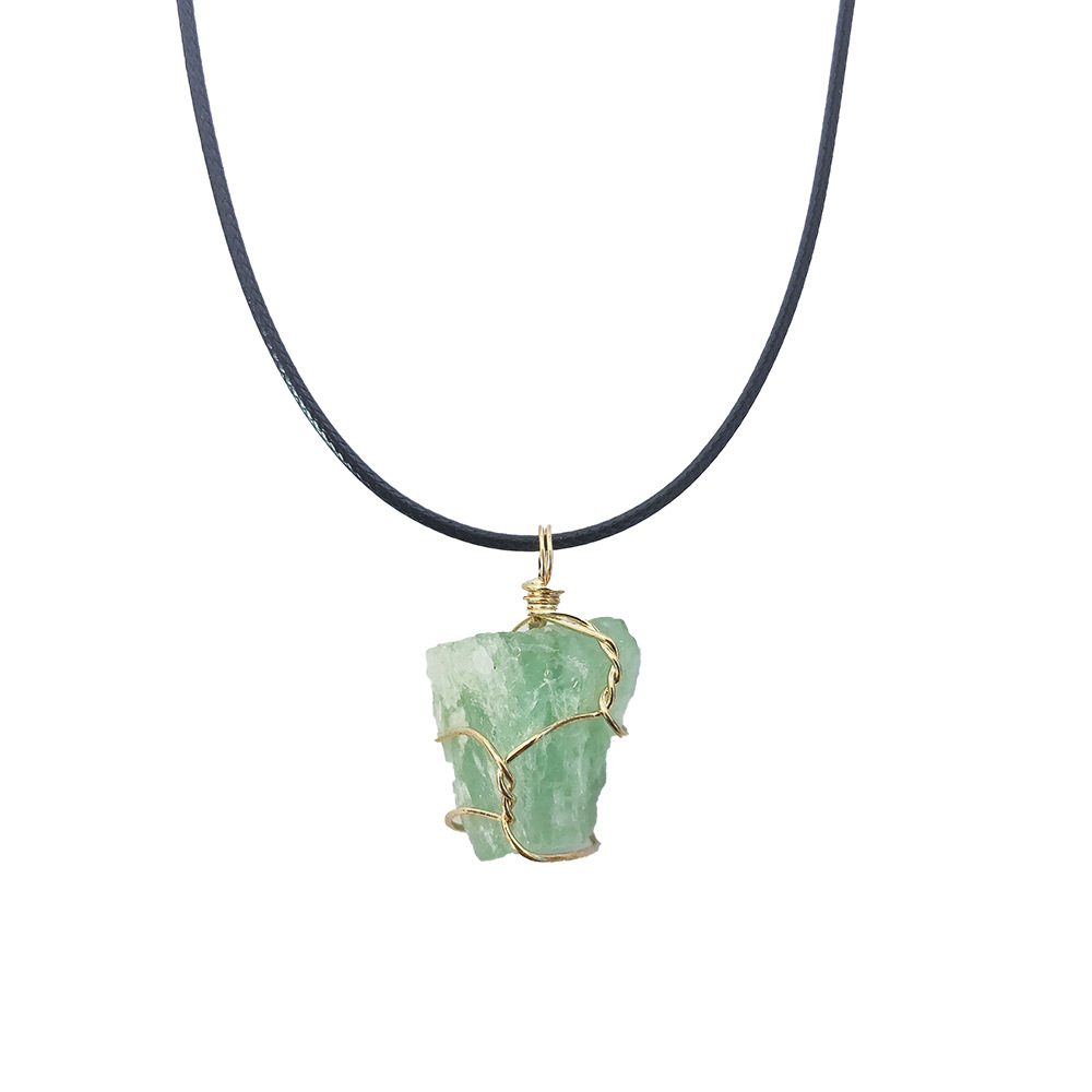 Cross-border winding jewelry: Yellow crystal raw stone winding pendant, pink amethyst fluorite, Dongling jade irregular stone necklace pic 12