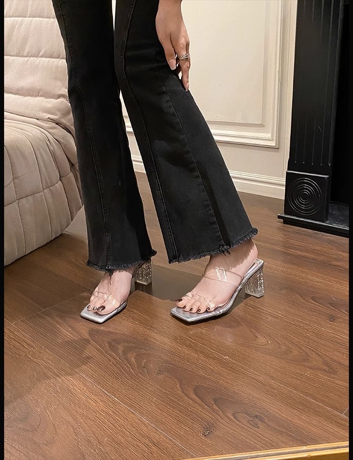 羊皮版~法式绝美透明一字凉拖鞋女夏季外穿精致2024新款粗高跟鞋详情22
