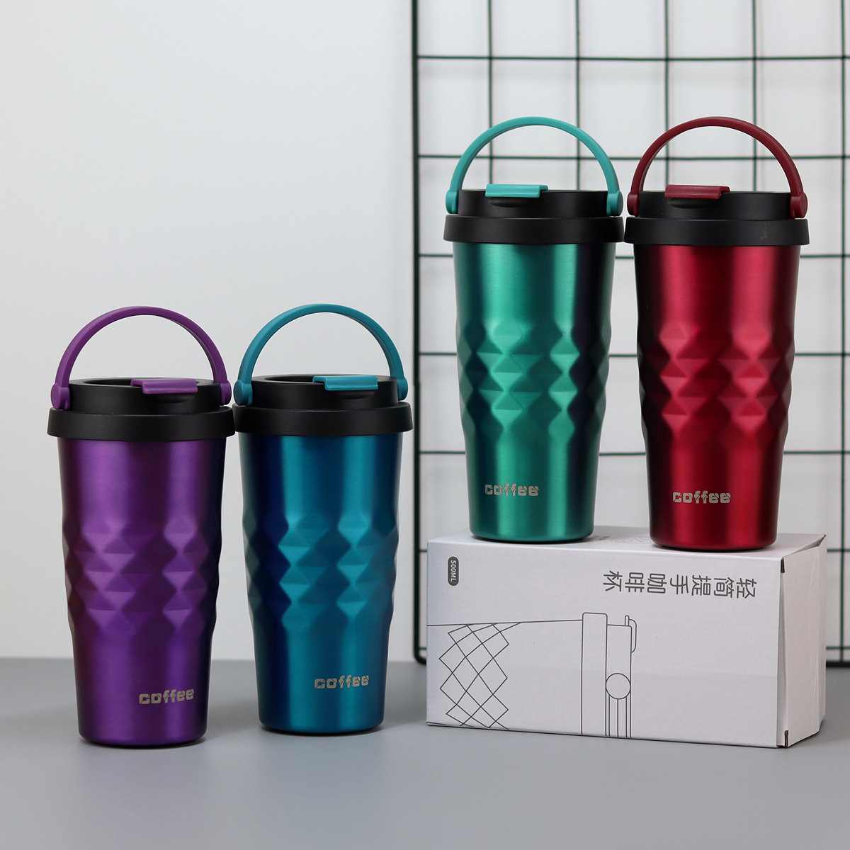 跨境内销礼品休闲焖茶保温杯锤纹钢盖水杯子弹头时尚ins学生水杯详情4