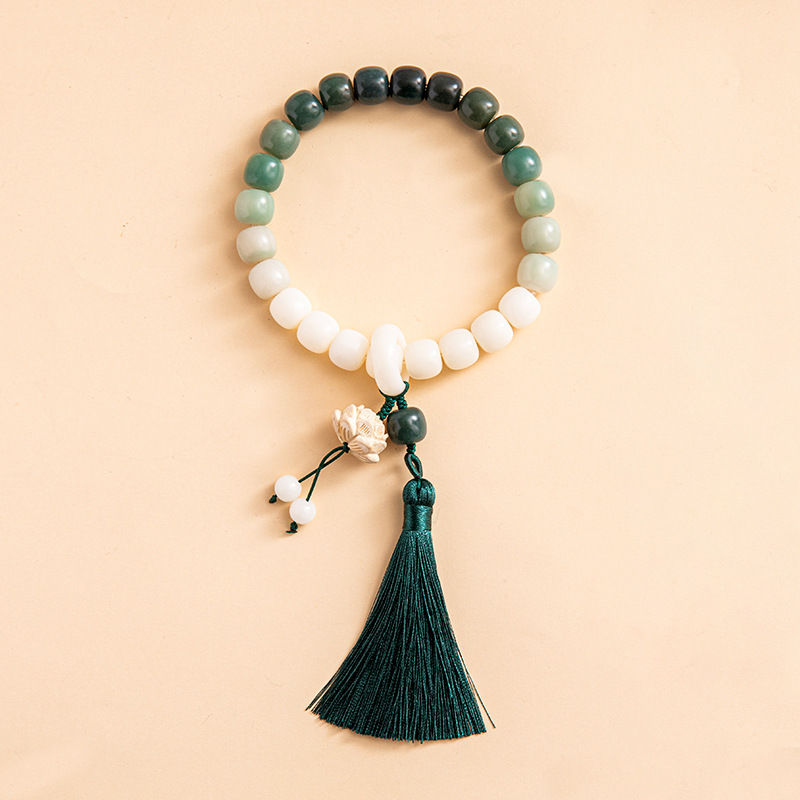 天然原生态手持渐变白玉菩提根手串莲花穗子文玩念珠跑环手链盘玩详情4