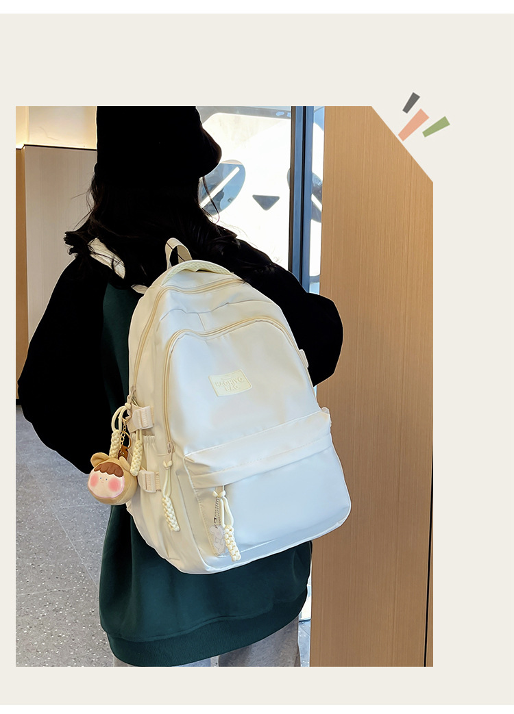 高颜值纯色书包女大学生日系简约双肩 包韩版初高中生大容量背包详情20
