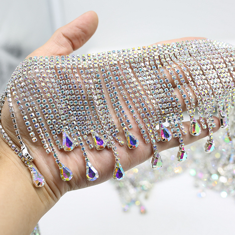 AB color water drop tassel claw chain, fancy code chain, water diamond chain, direct sales from the factory for export pic 8