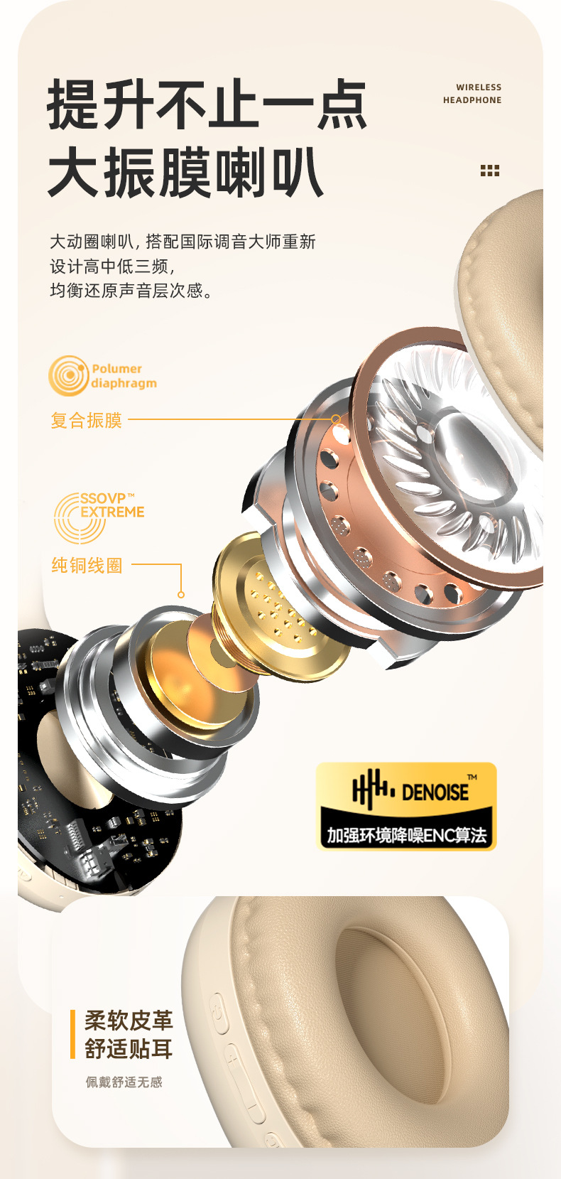 新品降噪头戴式蓝牙耳机无线重低音音乐长续航云动耳麦新款跨境详情3