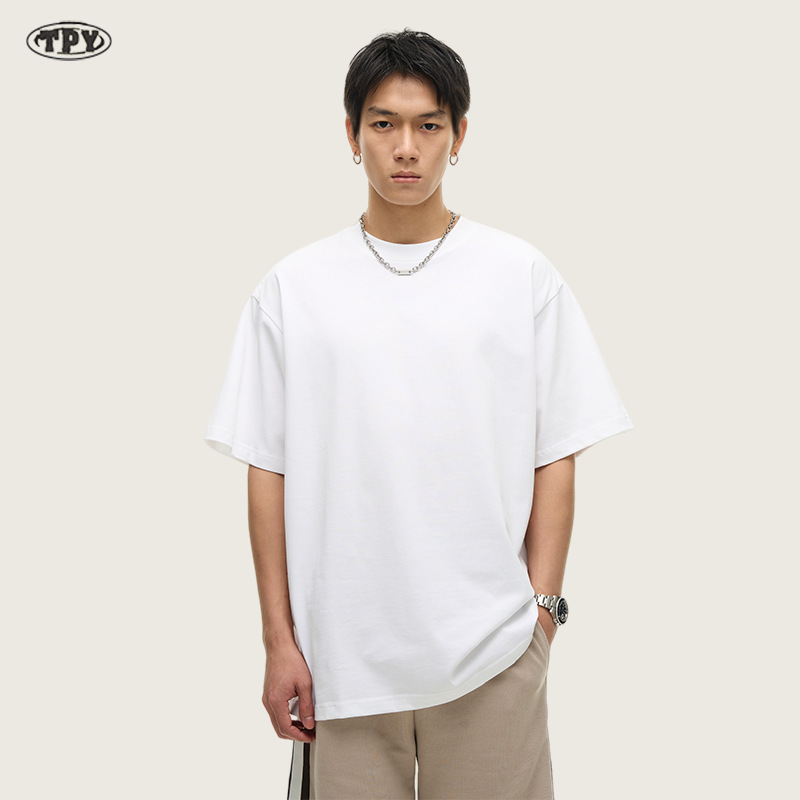 300克重磅厚款复古短袖t恤男潮牌宽松大码加肥加大男士半袖体恤潮详情6