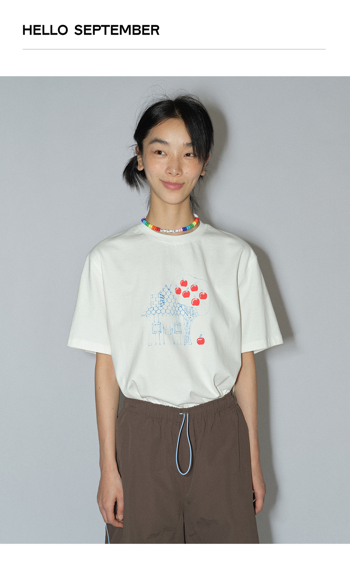 [识时]新品纯棉童真印花宽松舒适百搭休闲圆领套头T恤上衣女V8270详情1