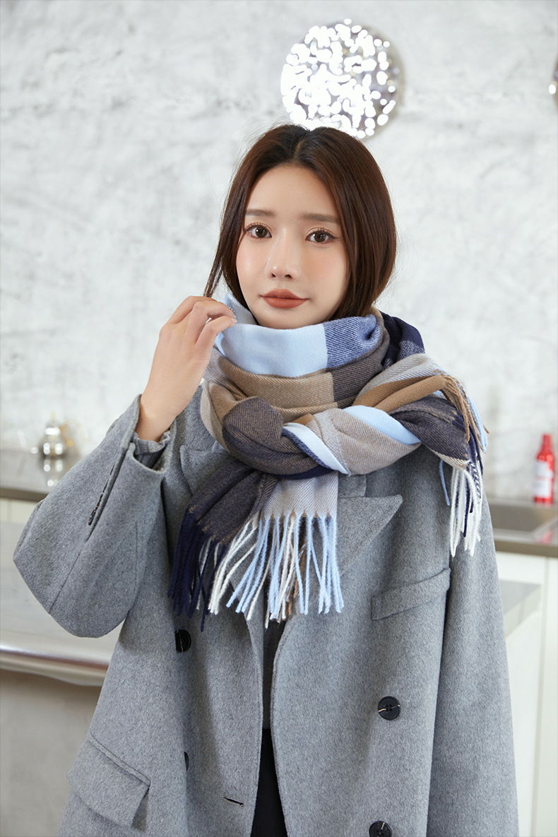 2022 New checkered scarf for women, a sweet and versatile Japanese and Korean style warm scarf, a fashionable shawl, and a faux cashmere scarf for women pic 24