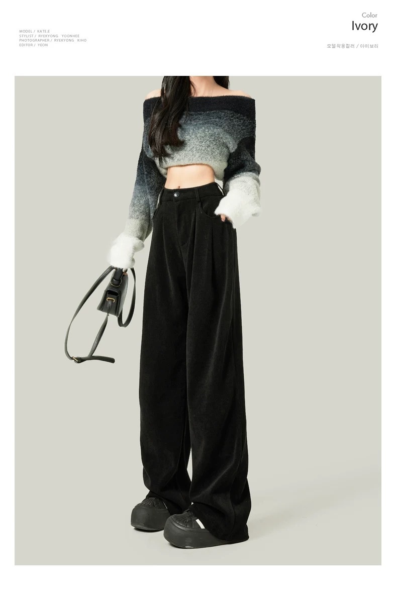 【高品质】欧棉绒阔腿裤秋冬新款加厚女高腰宽松爆款雪尼尔休闲裤详情23