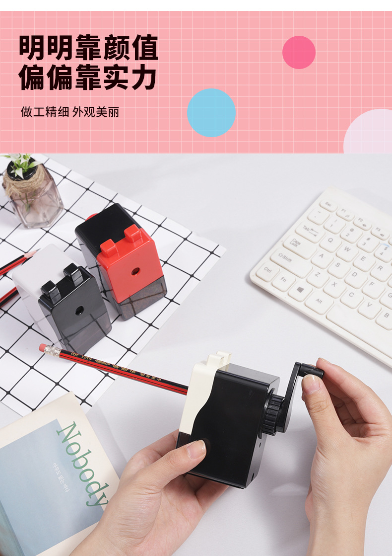 Factory direct supply of pencil sharpeners for primary school students in red, white and black, hand-cranked pencil sharpeners, effortless pencil sharpeners and pencil sharpeners wholesale pic 5