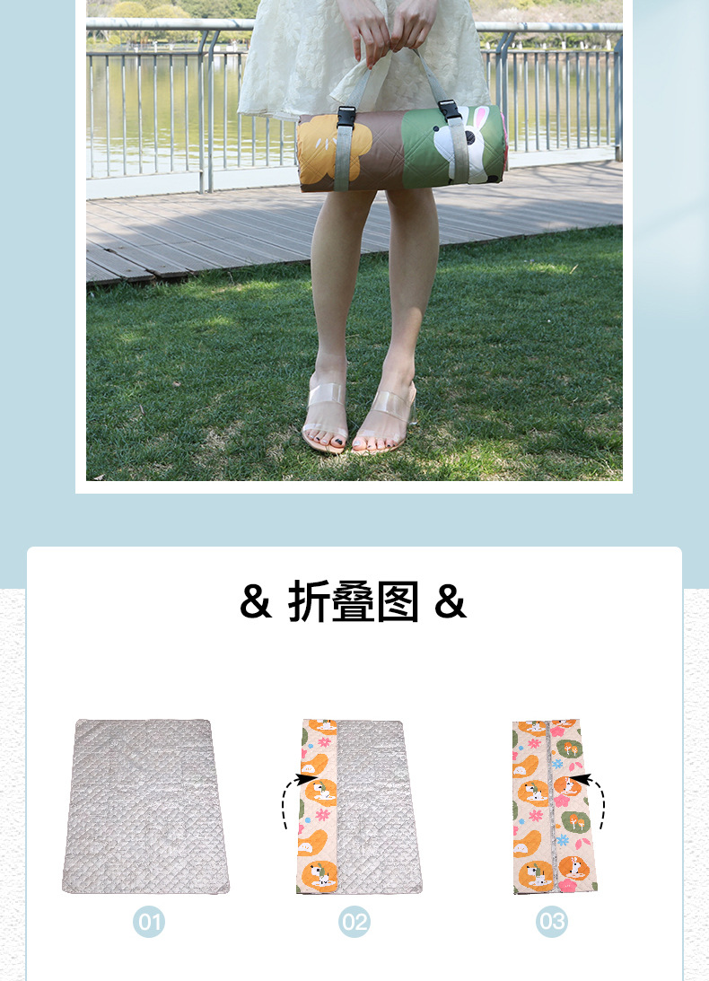 卡通满印花野餐布旅游防潮防虫野餐垫 便携式加厚防潮垫露营地垫详情11