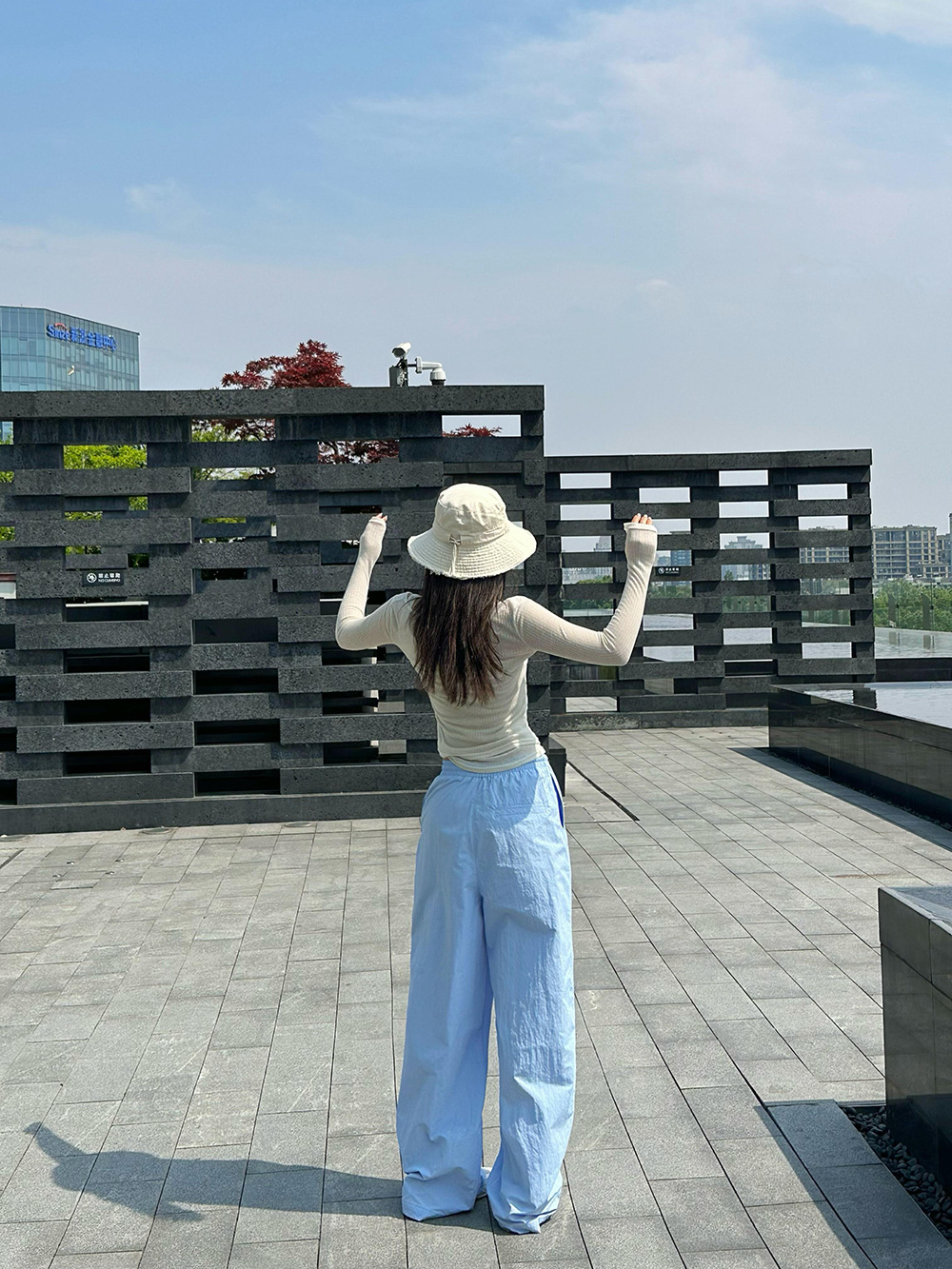 子川蓝色系清凉垂感工装裤女2024夏季新款松紧腰百搭直筒长裤8656详情26