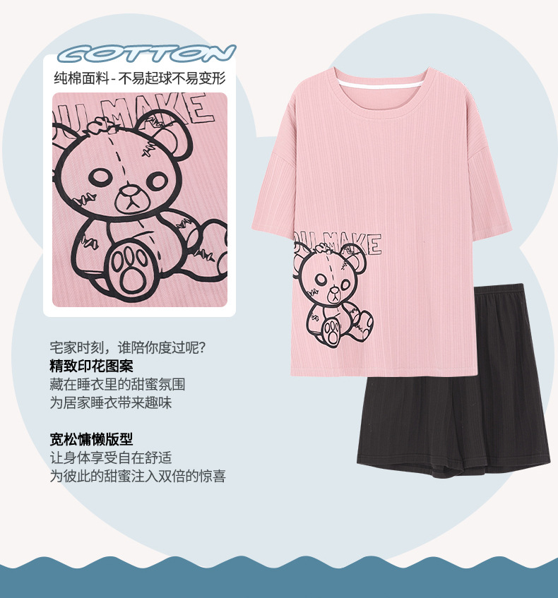 Novedades pareja manga corta pantalones cortos pijamas mujer verano slim algodón peinado hombre traje de hogar suelto casual cartoon pic 107