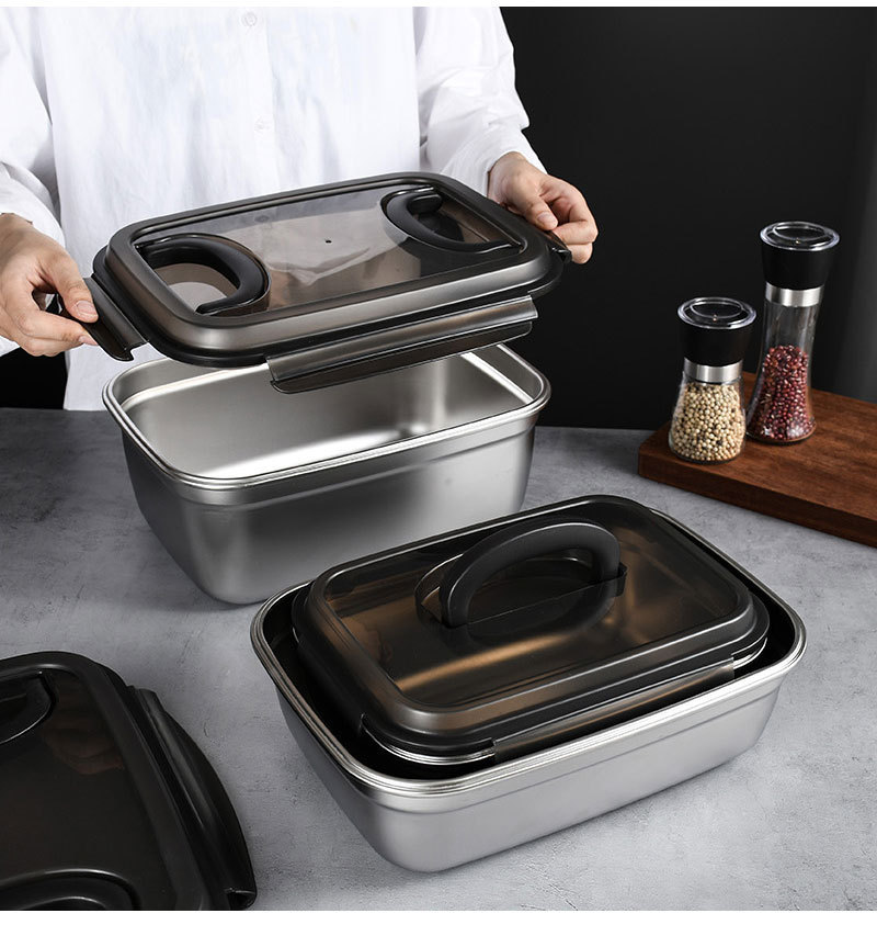 304 stainless steel food storage box, large-capacity kitchen grain sealed box with handle, refrigerated storage box, bento box pic 16